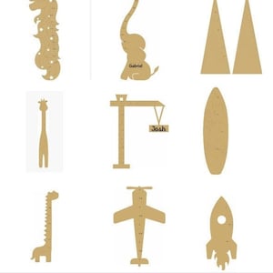 Wachstumslineal Kombination Paket 9 Lineal svg Glowforge ready digitale Dateien Dinosaurier, Rakete, Kranich, Berg, Elefant, Einhorn Flugzeug, Surf