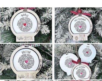Primer respondedor, Doctor, Enfermera Emt, Bombero Descarga digital Chirstmas ornament SVG Glowforge laser ready