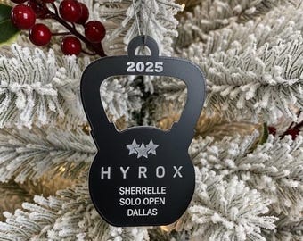 Hyrox Christmas ornament kettlebell physical item. personalized