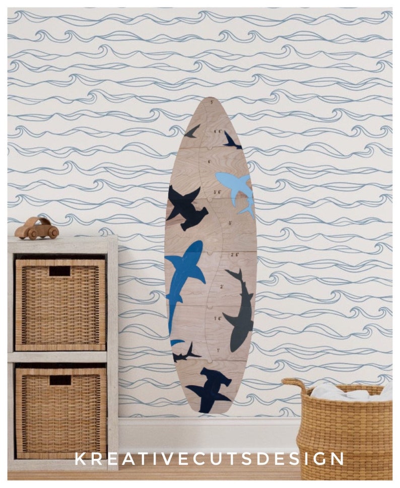 Surfboard Shark Growth Chart Ruler. Kids Nursery Height - Etsy