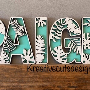 Alphabet Tropical leaves A-Z font Digital art svg Glowforge laser file 0-9 bundle image 1