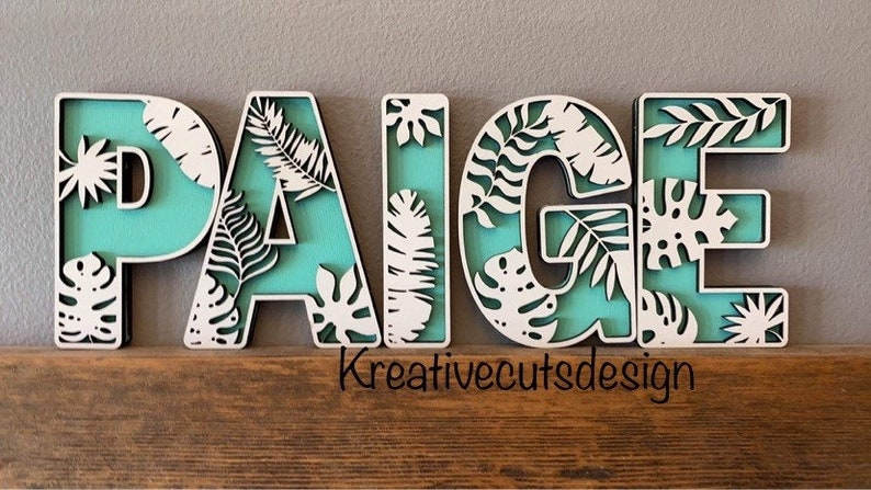 Alphabet Tropical leaves A-Z font Digital art svg Glowforge laser file 0-9 bundle image 1