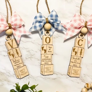 Baby blocks christmas ornament birth stats first christmas svg, just married svg, anniversary, Glowforge laser cut file
