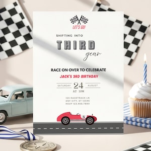 Race Car 3rd Birthday Invitation, Shifting Into Third Gear Theme (Digital Download)