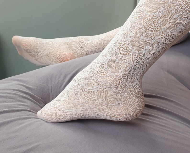 Tights Cream White or Black Pantyhose Lace Etsy