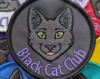Black Cat Club 3" Embroidered Patch - Iron-On / Sew-On / Stick-On / Hook and Loop