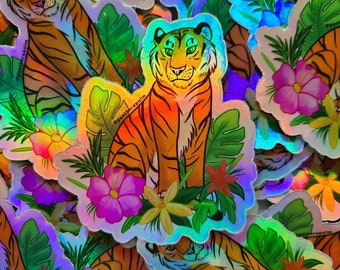 Tropical Tiger - 3" Holographic Vinyl Sticker