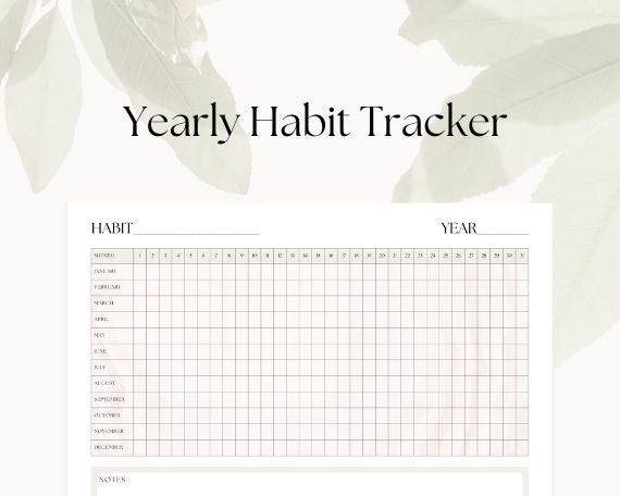 Yearly Habit Tracker Template Printable PDF Instant - Etsy