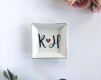 Personalized Square Ceramic Gold-Rimmed Ring Dish