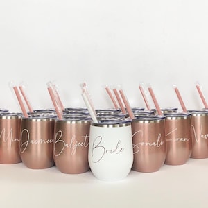 Personalized 12oz Steel Wine Tumbler; Custom Bridesmaid Proposal Tumbler; Bridal Party Tumbler with Lid and Straw