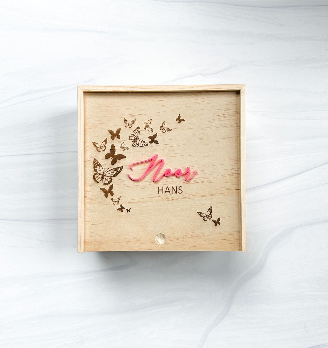 Butterfly Wooden Keepsake Box; Custom Memory Box With Sliding Lid; Baby ...