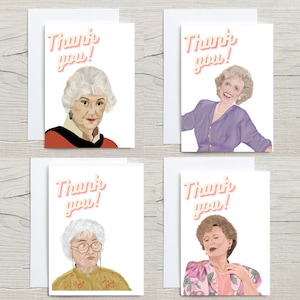 Tarjeta de agradecimiento Tarjeta Golden Girls para un amigo Tarjeta para un compañero de trabajo Tarjeta de agradecimiento de dibujos animados Tarjeta divertida de agradecimiento PAQUETE de 4 tarjetas con sobres