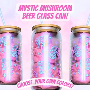 Mushroom Beer Can Glass with Bamboo Lid & Straw - 16oz