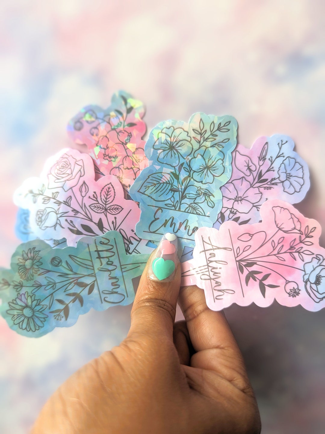 Customizable Birth Month Flower & Name Stickers With Pastel Watercolor ...