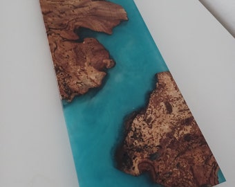 Maple Live Edge and Turquoise Resin Cheese Board