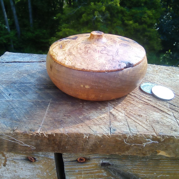 Spalted Maple covered box with Cherry Burl lid, rare wood, covered box, trinket box, wood turned, gift for mom