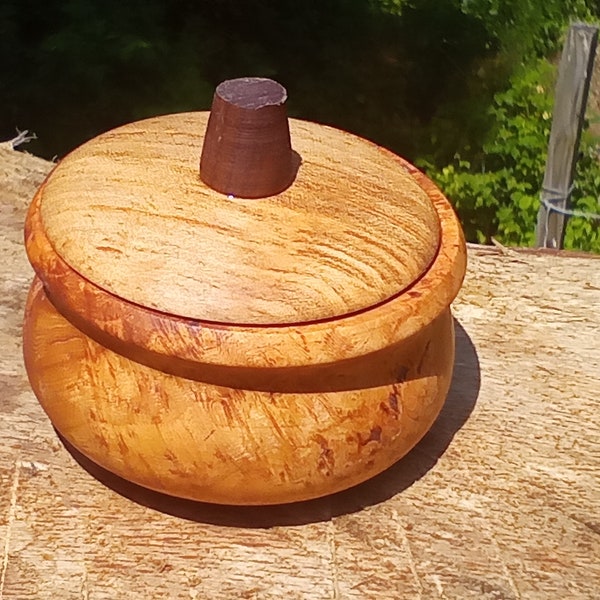 Black Cherry Burl lidded  box, rare wood, wood turned, wood box, trinket box, keepsake box, gift for mom