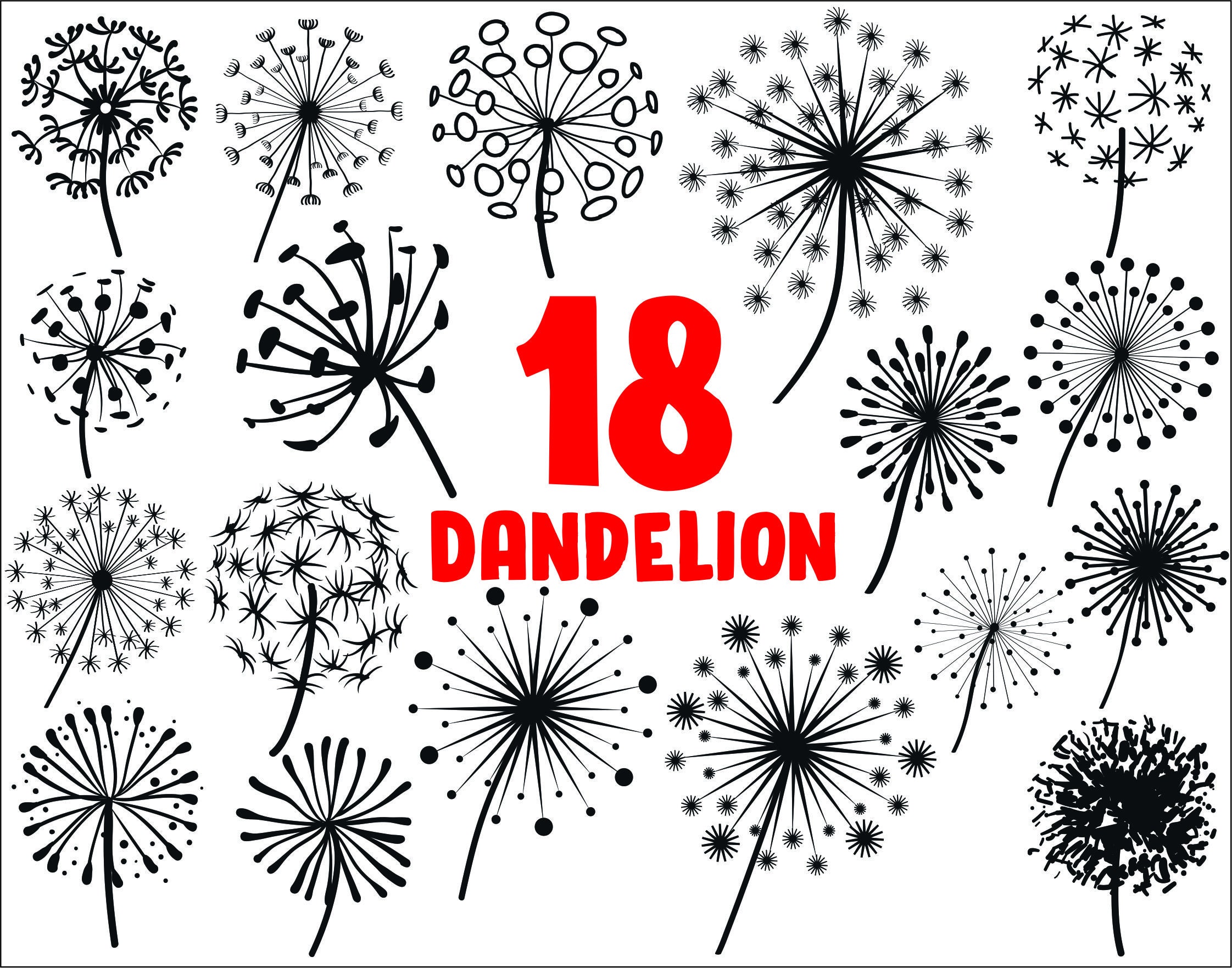 Dandelion Svgdandelion Clipartdandelion Silhouettedandelion Etsy