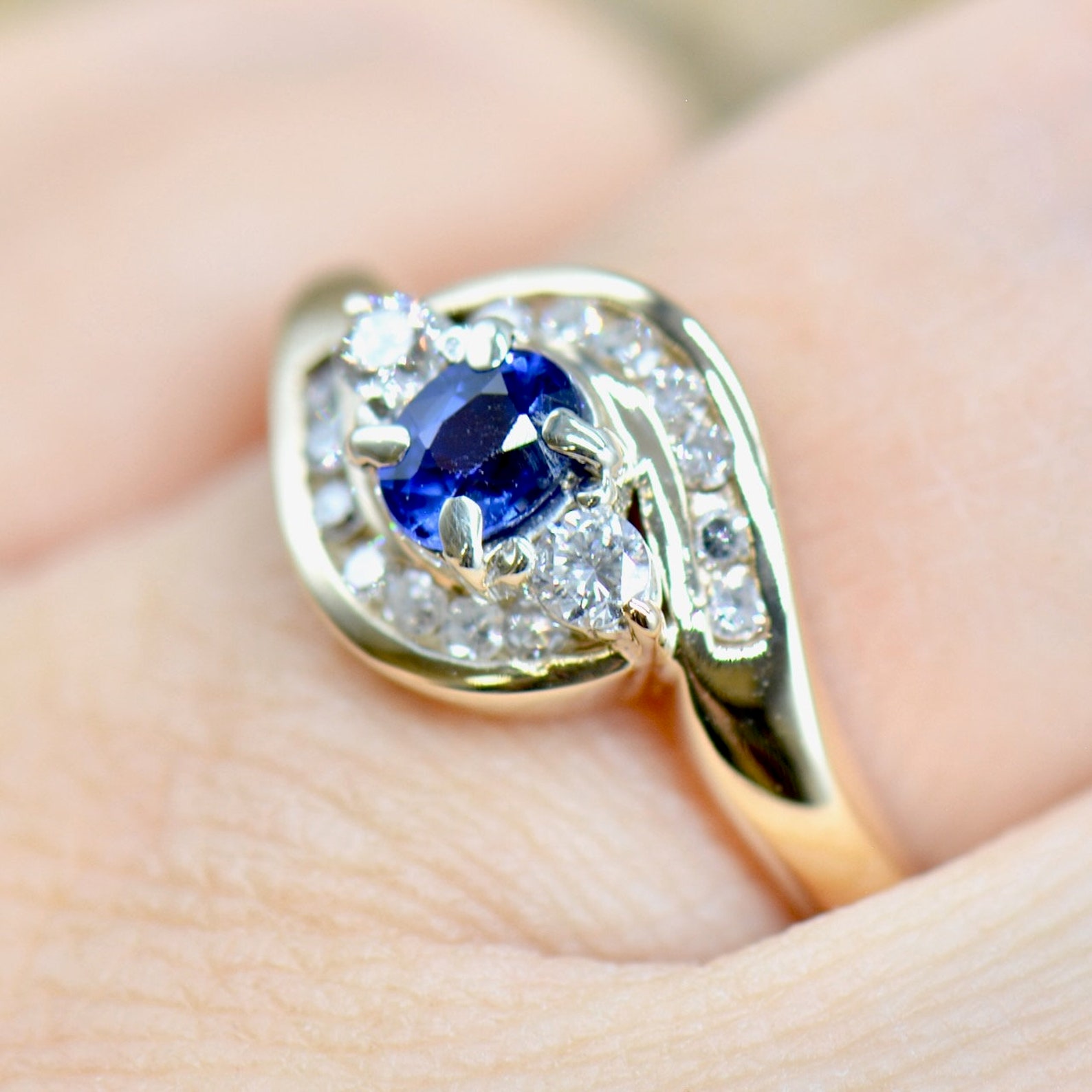 Velvety Blue Sapphire & Diamond Infinity Set 9ct Yellow Gold Engagement ...
