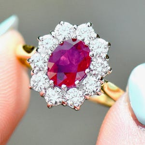 2000s Ruby and Diamond 18ct Yellow Gold Cluster Ring (2.34cts)