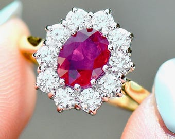 2000s Ruby and Diamond 18ct Yellow Gold Cluster Ring (2.34cts)