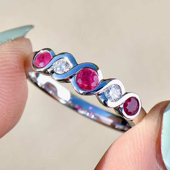 Ruby and Diamond Five-Stone Infinity Design 18ct … - image 1
