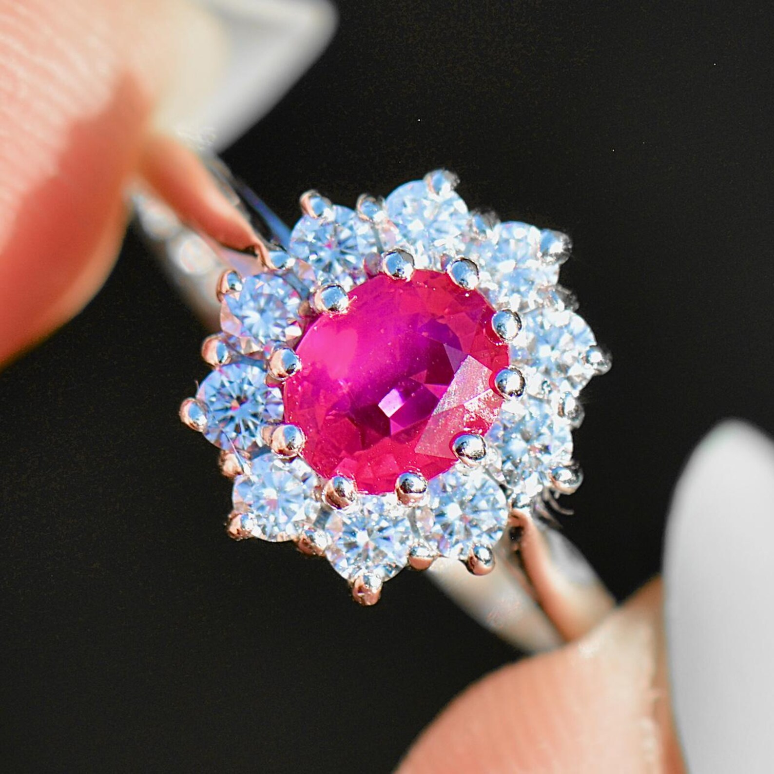Vintage 2000s Ruby and Diamond 18ct White Gold Halo Ring (1.13cts) - Etsy
