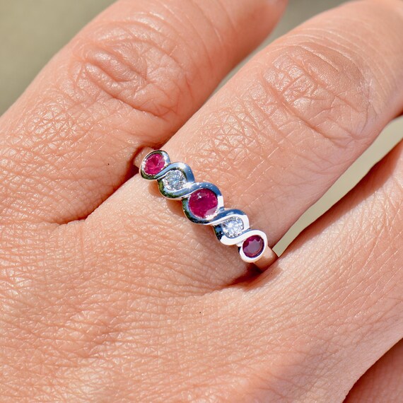 Ruby and Diamond Five-Stone Infinity Design 18ct … - image 5