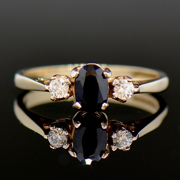 Vintage 9CT Yellow Gold Sapphire & CZ Trilogy Engagement Ring Size M1/2(UK) 6.5(US) Ref:1068