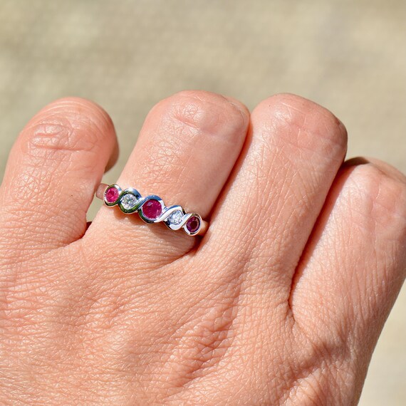 Ruby and Diamond Five-Stone Infinity Design 18ct … - image 7