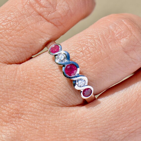 Ruby and Diamond Five-Stone Infinity Design 18ct … - image 3