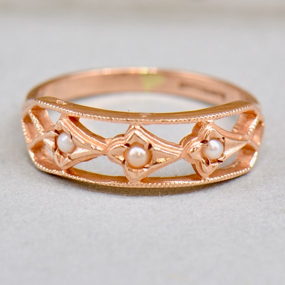 Vintage 9ct Rose Gold Seed Pearl Ring - image 1