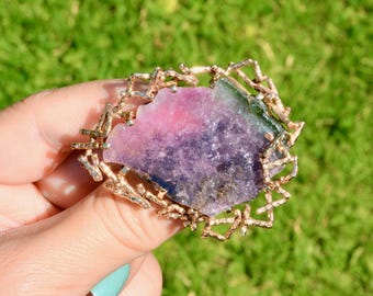 1970s Cropp & Farr Watermelon Tourmaline Brooch | 9ct Rose Gold Brutalist Statement Piece