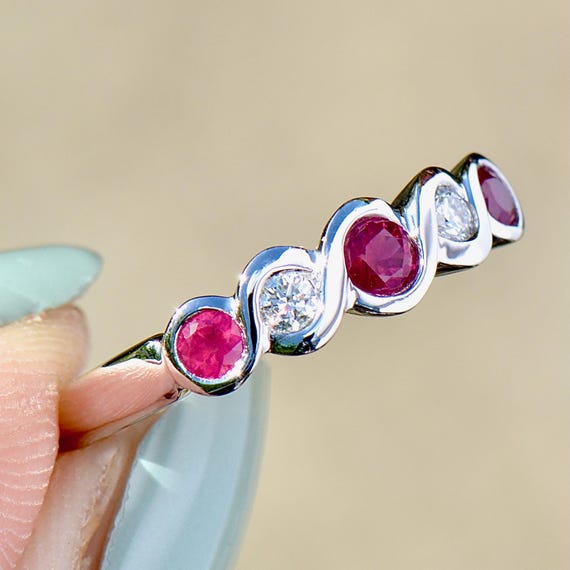 Ruby and Diamond Five-Stone Infinity Design 18ct … - image 8
