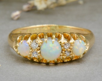 Edwardian S&E Opal and Diamond 18ct Yellow Gold Ring