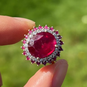 9ct Yellow Gold Glass Filled Ruby and White Zircon Cluster Dress Ring
