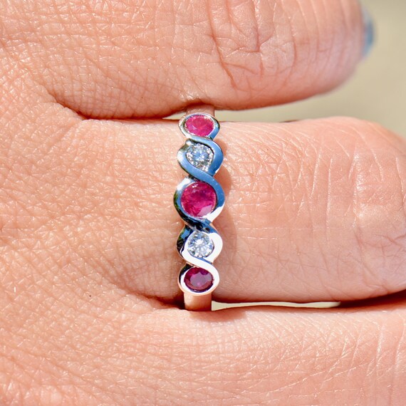 Ruby and Diamond Five-Stone Infinity Design 18ct … - image 2