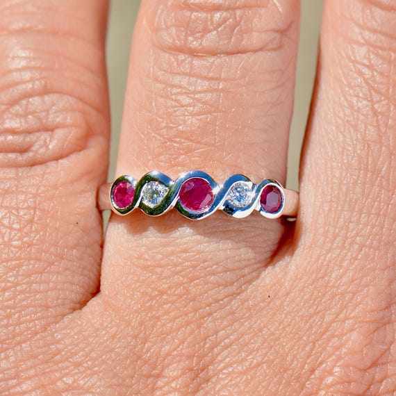 Ruby and Diamond Five-Stone Infinity Design 18ct … - image 4