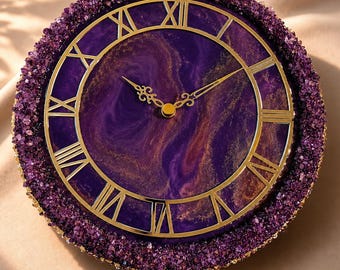 Amethyst Geode Resin Wall Clock: Modern Abstract Art Decor Home Improvement