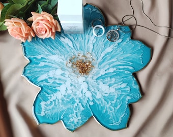 Flower Resin Perfume Tray for Dresser: Jewelry Tray, Vanity Room Decor Housewarming Gift