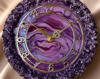 Amethyst Geode Resin Wall Clock, Modern New Home Decor
