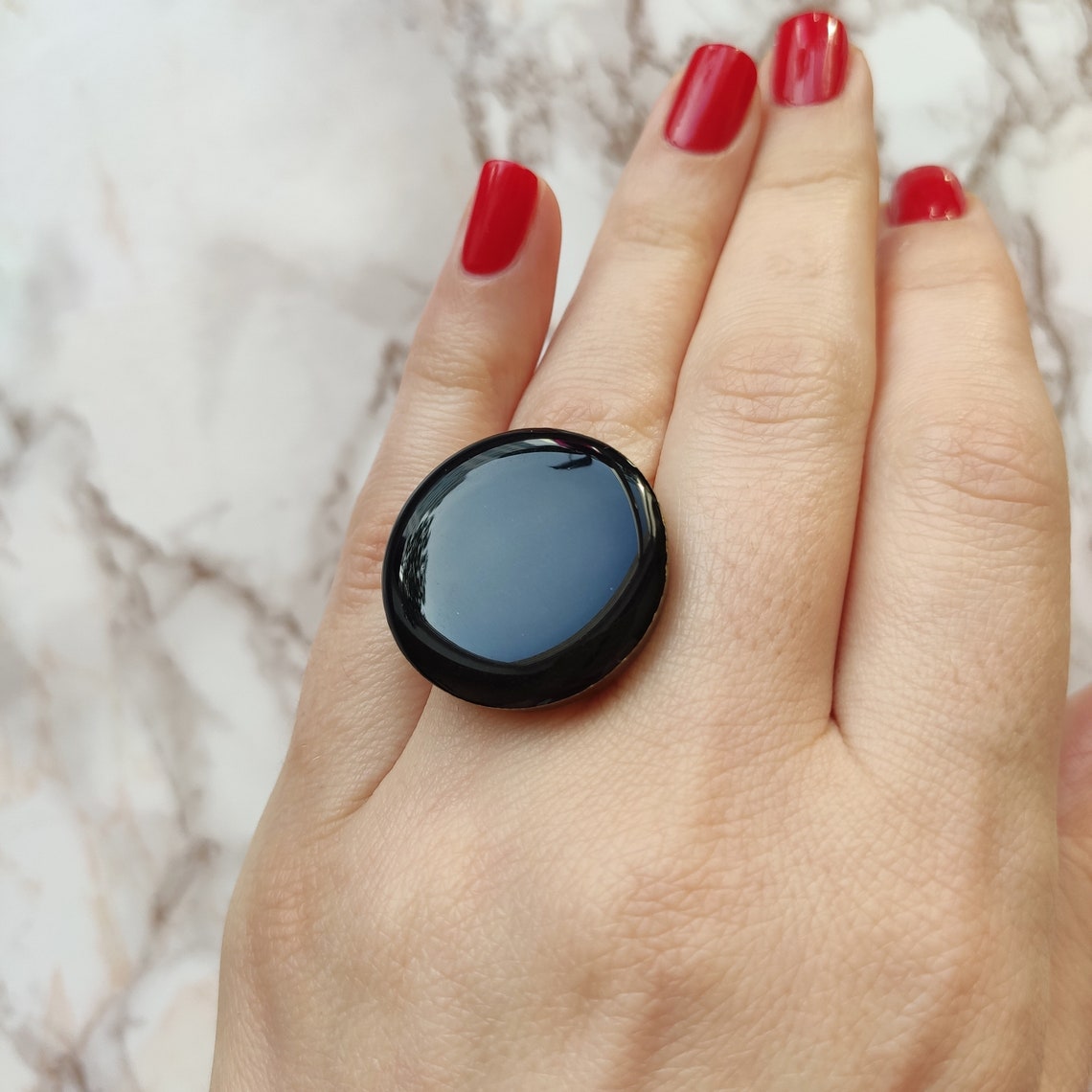 Chunky Black Ring Big Round Ring Large Adjustable Ring for Etsy