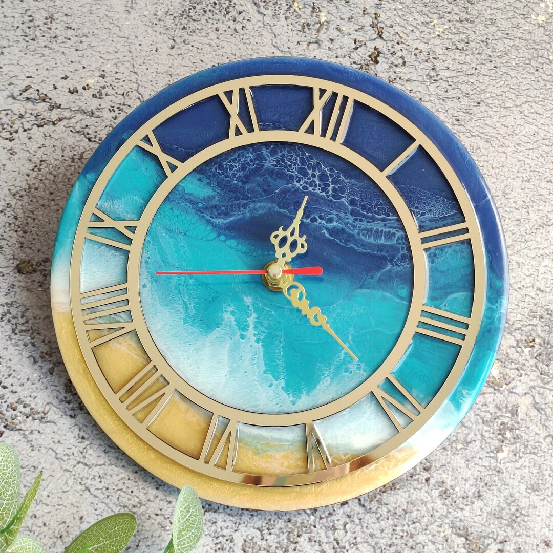 Beach Art Modern Wall Clock Quirky Home Decor, Ocean Art Epoxy Resin Wall Clock Unique Handmade