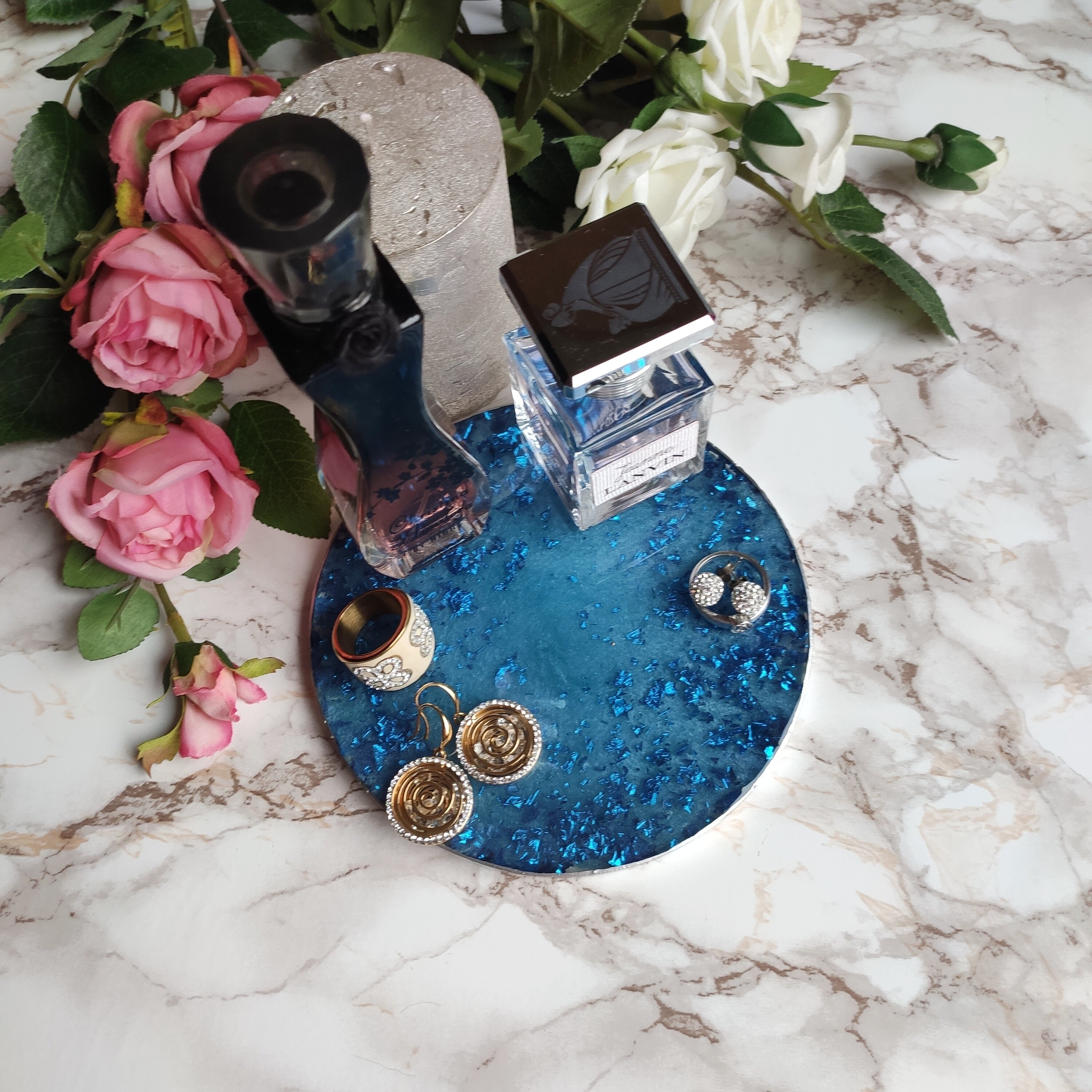 Blue perfume tray Resin vanity tray Makeup display resin Etsy