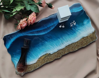 Epoxy resin tray nautical decor housewarming gift, Beach decor perfume tray first home gift for couple, Coastal tray new apartment gift