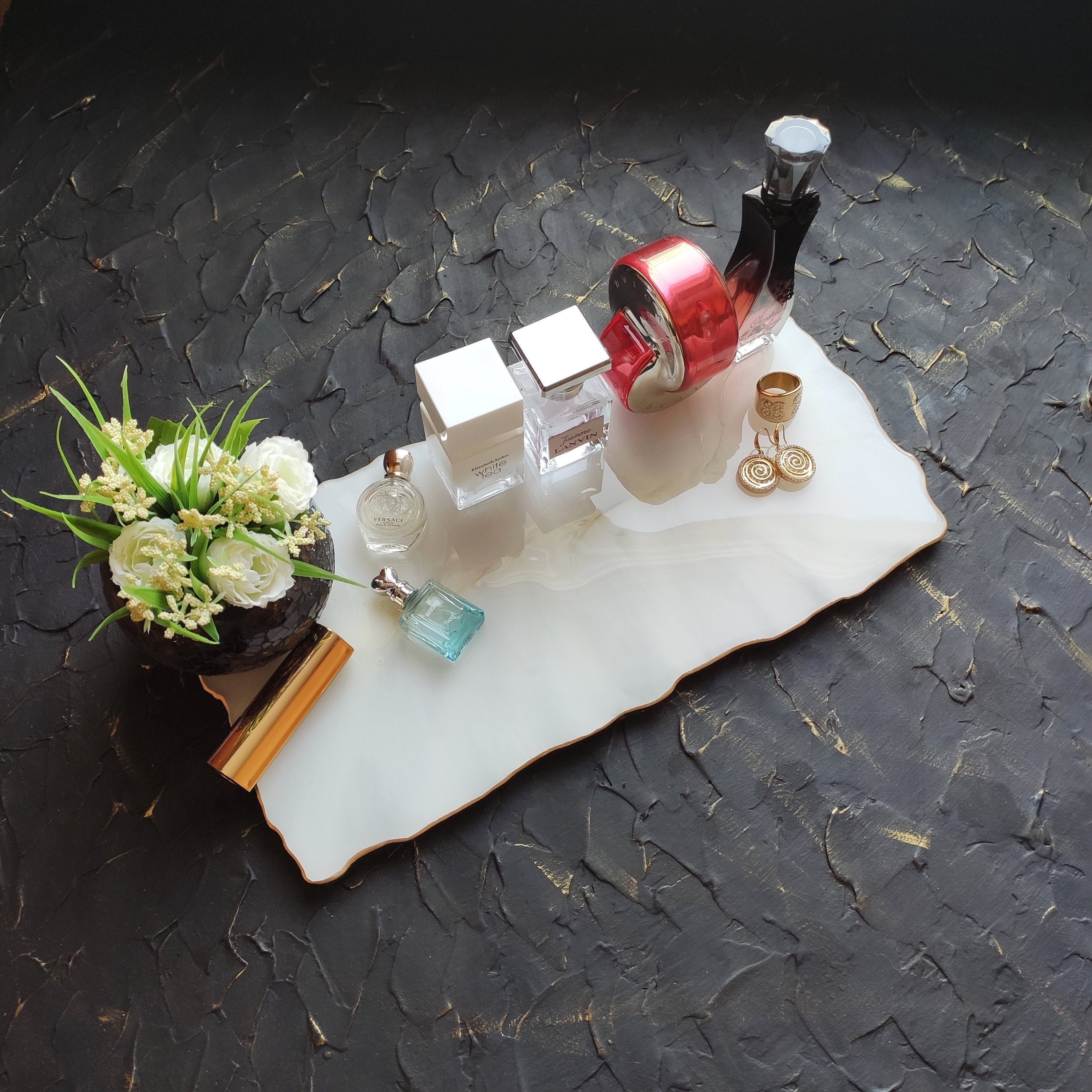 Perfume tray White marble tray Vanity tray Dresser tray Etsy