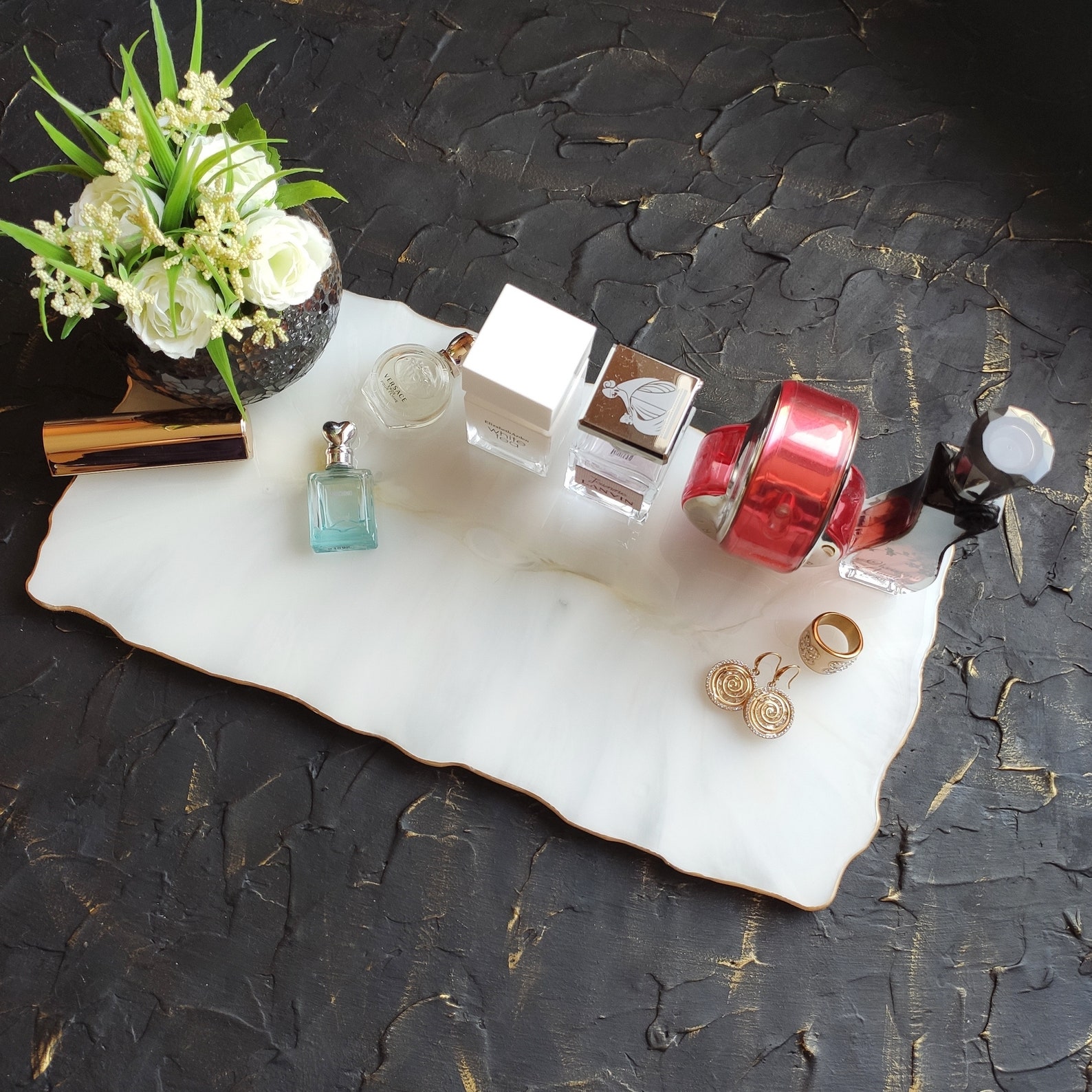 Perfume tray White marble tray Vanity tray Dresser tray Etsy