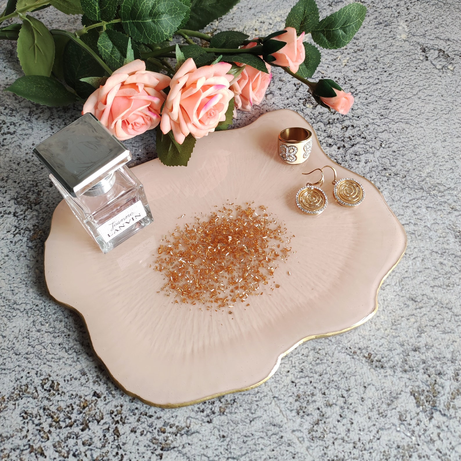 White and Gold Perfume Tray From Epoxy Resin Vanity Tray Etsy