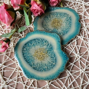 Epoxy resin coasters set, Unique coffee cup coasters, Handmade wine coasters, Modern coasters anniversary gift