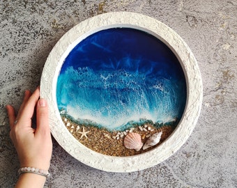3D ocean waves wall decor, Framed seascape wall art, Resin art coastal bedroom decor, Beach wall art